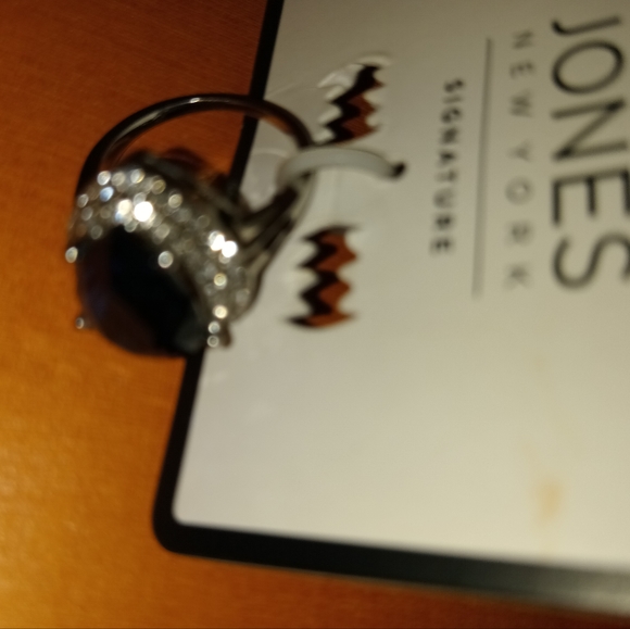 Stimulated Pear Sapphire Cushioned Ring in Silver Plate - Picture 5 of 6